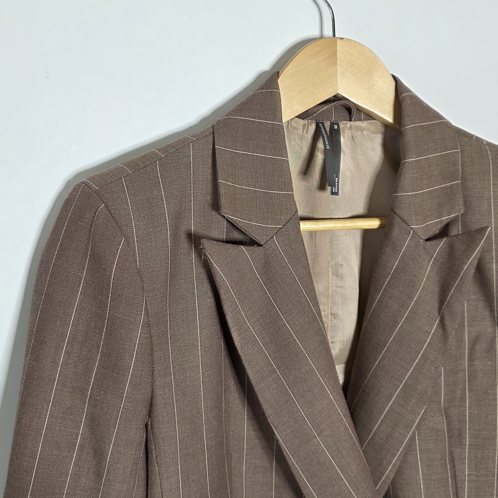Anthropologie the Rue Oversized Brown Pinstripe Double-Breasted Blazer Size XXS - Picture 4 of 11